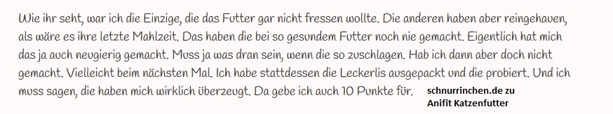 Schnurrinchen zum Thema Anifit Katzenfutter